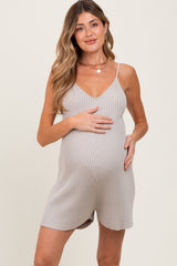 Light Grey Ribbed Knit Sleeveless Maternity Romper