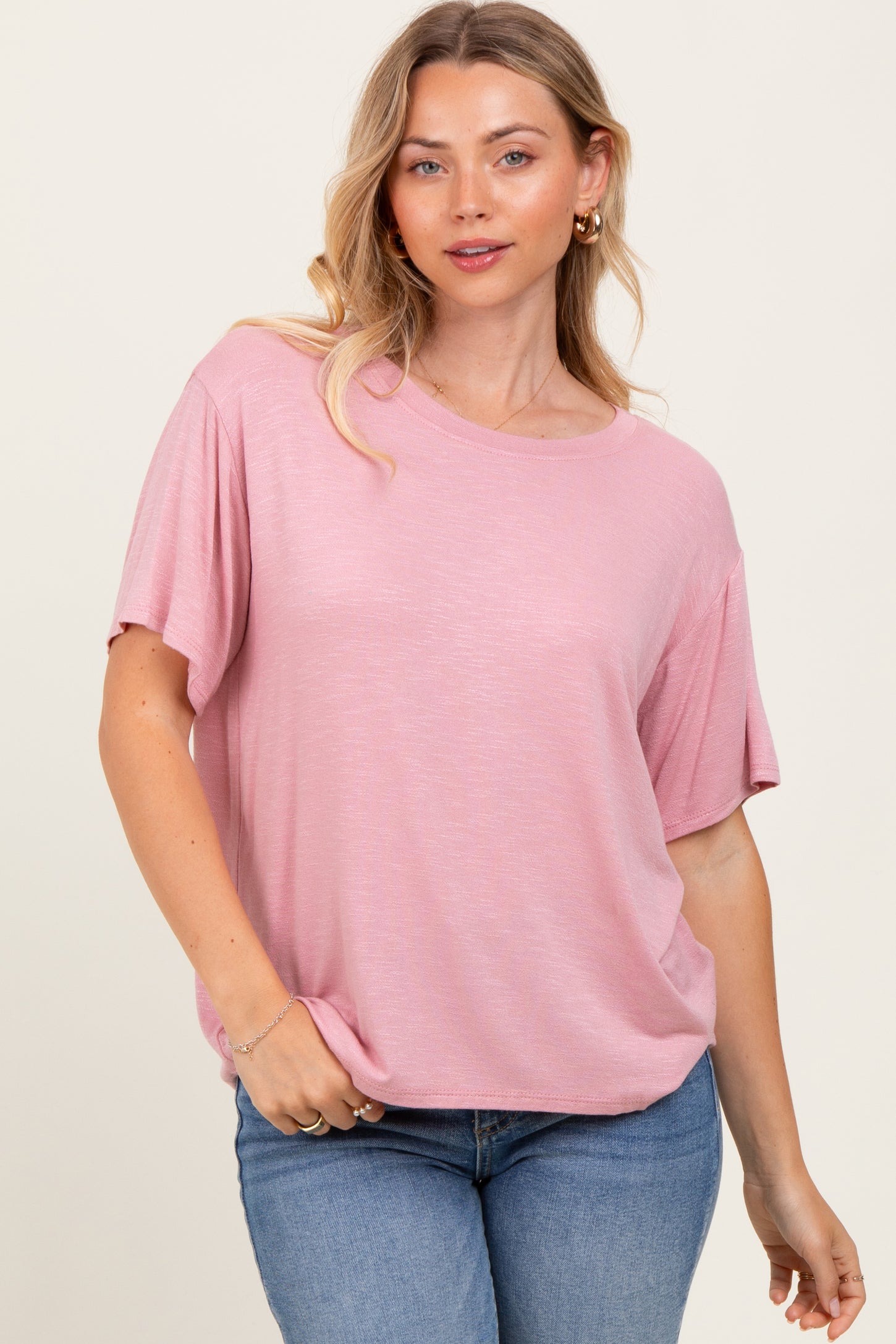 Light Pink Relaxed Fit Short Sleeve Tee