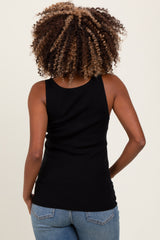woman wearing a black maternity tank top with a fitted design, shown from the back