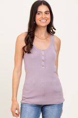Lavender Ribbed Knit Button Tank Top