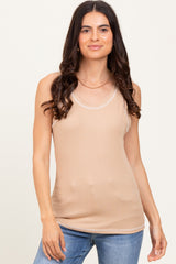 Camel Ribbed Contrast Stitch Tank Top