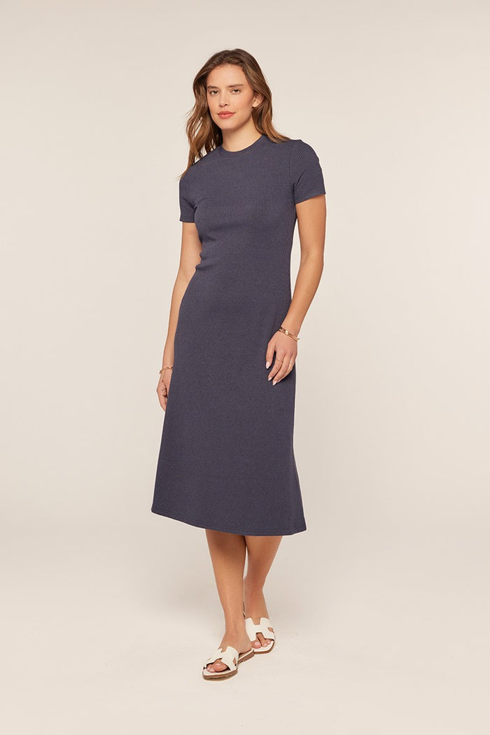 Navy Basic Ribbed Knit Maternity Midi Dress