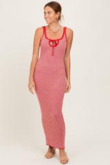 Red Striped Knit Tie-Front Maternity Midi Dress
