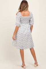 White Floral Smocked Maternity Midi Dress