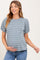 Blue Textured Knit Striped Puff Sleeve Maternity Top