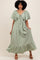 Sage Woven Textured Flutter Sleeve V-Neck Tiered Maxi Dress