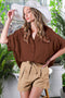 Brown Dolman Sleeve Button Down Blouse