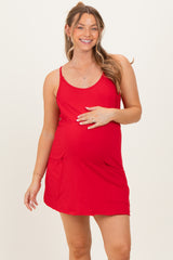 Red Racerback Maternity Romper Dress