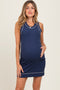 Navy Contrast Stitch Sleeveless Maternity Mini Dress