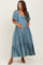 Blue Flutter Sleeve Ruffle Hem Maternity Midi Dress