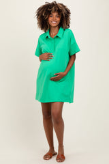 Green Maternity Mini Polo Dress
