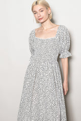 Ivory Floral Lace Trim Smocked Maxi Dress