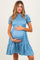 Light Blue Satin Smocked Mock Neck Maternity Dress