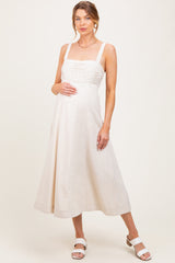 Cream Pleated Bodice Maternity Midi Dress