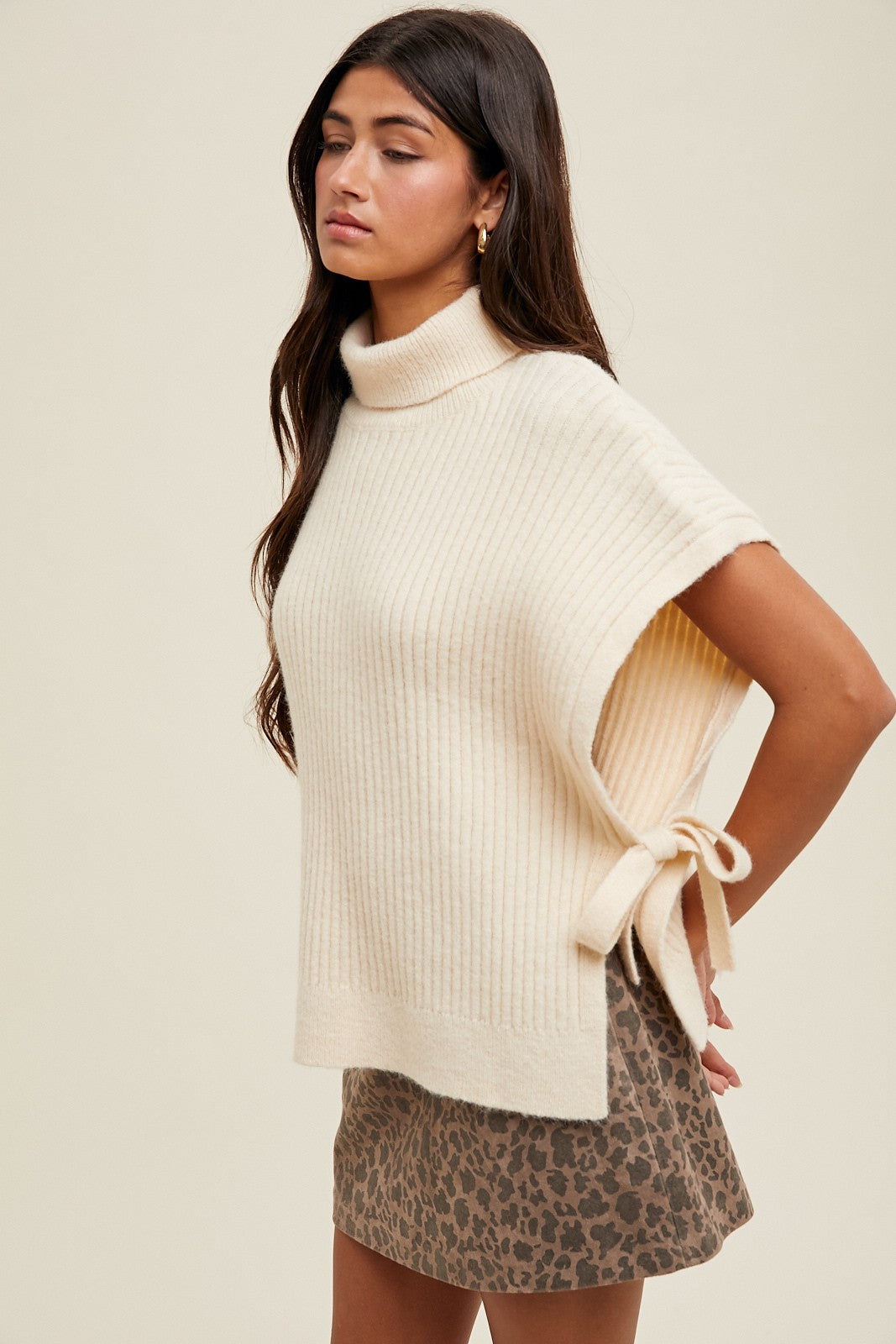 Cream Turtleneck Sweater Vest