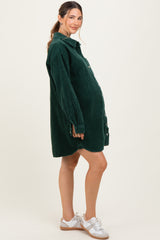 Forest Green Corduroy Maternity Shirt Mini Dress