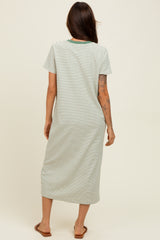 Olive Striped Short Sleeve Midi T-Shirt Dress