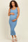 Light Blue Smocked Sleeveless Ruffle Hem Maternity Fitted Dress