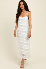 Cream Lace Ruffle Trim Tiered Midi Dress