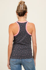 Charcoal Floral Ribbed Contrast Trim Maternity Tank Top