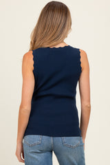 Navy Knit Scalloped Detail Maternity Tank Top