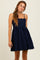 Navy Scallop Edge Cutout Tie Back Mini Dress