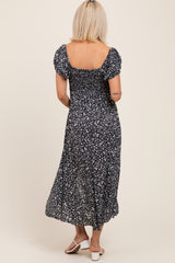 Black Floral V-Neck Button Down Maternity Midi Dress
