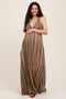 Multicolor Printed Halter Tie Back Cutout Maternity Maxi Dress