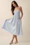 Blue Striped Smocked Midi Dress