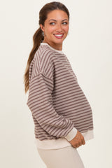 Mocha Striped Knit Relaxed Fit Maternity Pullover