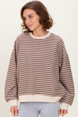Mocha Striped Knit Relaxed Fit Maternity Pullover