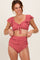 Pink Ribbed Ruffle Shoulder Front Tie High Waist Two-Piece Swimsuit
