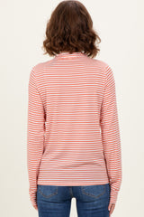 Rust Striped High Neck Long Sleeve Top