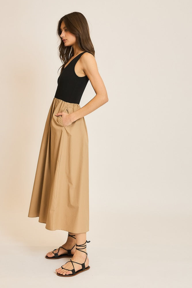 Black Knit Contrast Top Sleeveless Midi Dress