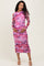 Fuchsia Floral Mesh Overlay Ruched Maternity Midi Dress