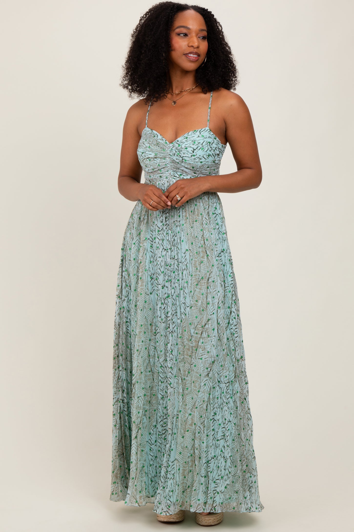 Mint Green Floral Cutout Tie Back Maxi Dress