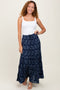 Navy Floral Drawstring Tiered Maxi Skirt