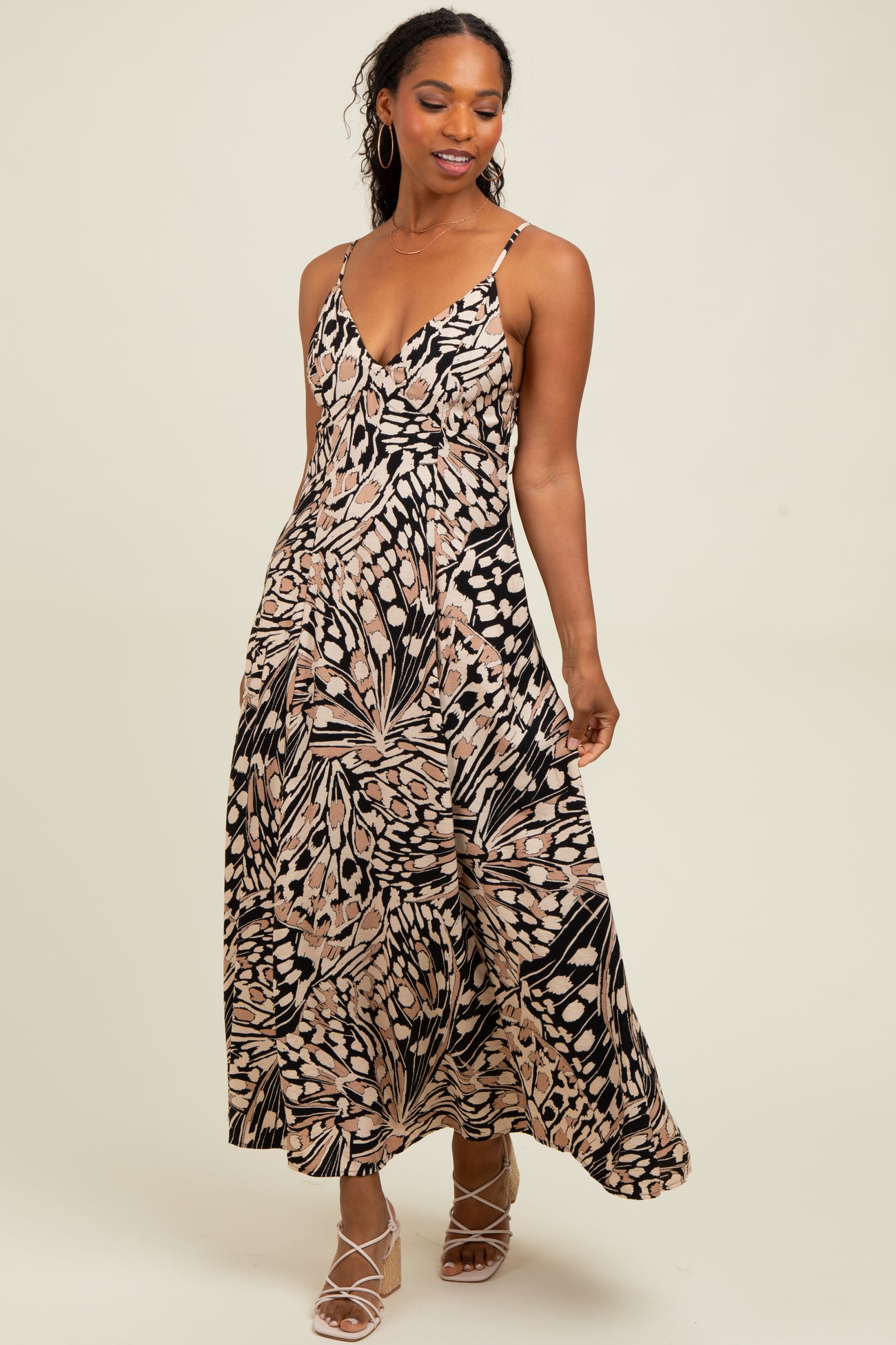 Black Printed Open Back Maternity Maxi Dress