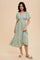 Green Floral Smocked Flutter Sleeve Midi Dress
