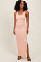 Peach Striped Side Slit Maxi Dress