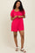 Fuchsia Button Up Front Tie Puff Sleeve Romper