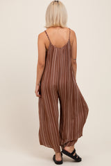 Brown Printed Sleeveless Wide Leg Maternity Jumpsuit