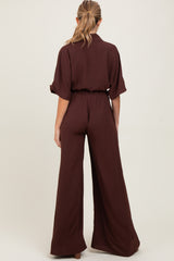 Brown Crop Blouse Wide Leg Pant Maternity Set