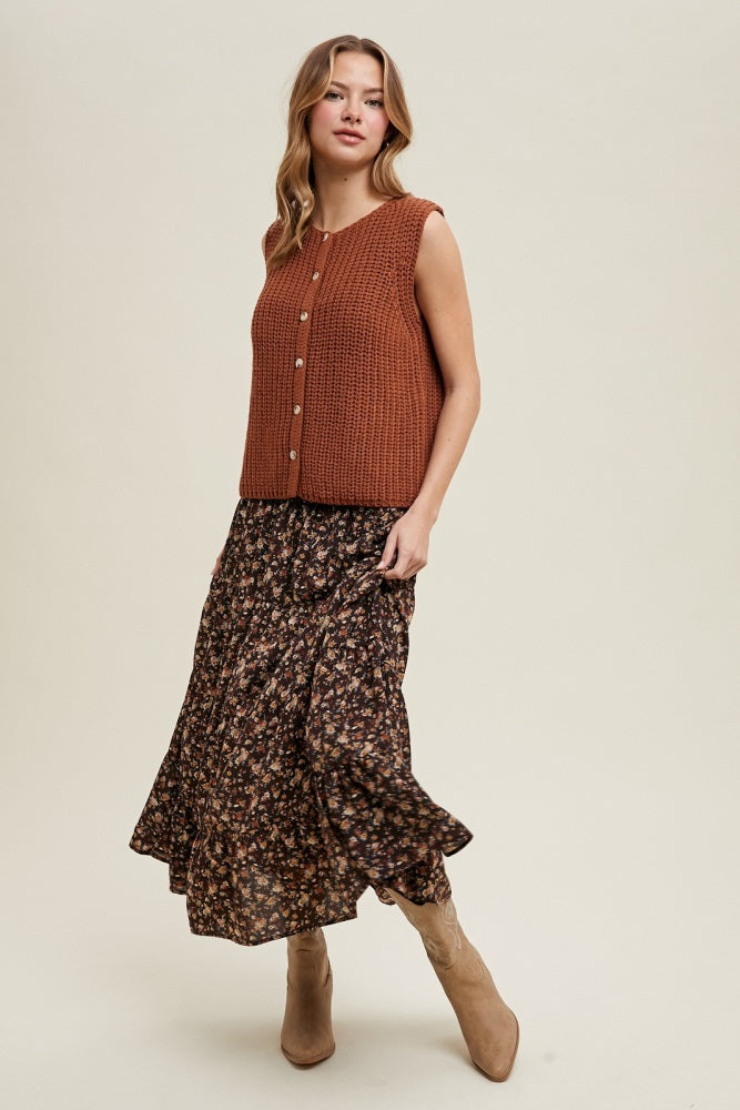 Brown Floral Smocked Waist Maternity Maxi Skirt