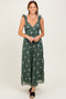 Forest Green Floral Embroidered V-Neck Midi Dress