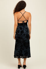 Charcoal Mesh Floral Overlay Maternity Midi Dress