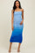 Blue Mesh Ombre Ruched Midi Dress