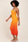 Orange Mesh Ombre Ruched Midi Dress