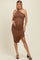 Mocha Mesh Draped Scarf Ruched Maternity Midi Dress