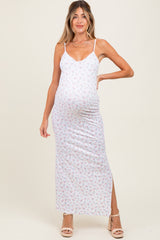 Ivory Spring Floral Print Sleeveless Maternity Dress